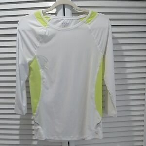 White and Yellow Fitted 3/4 Sleeve Jersey Top, NWOT